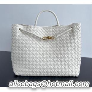 New Cheap Bottega Veneta Large Andiamo Top Handle Bag in Intrecciato Leather 743575 Sea Salt White 2025