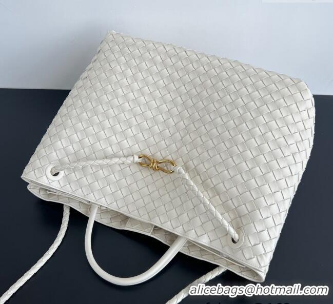 New Cheap Bottega Veneta Large Andiamo Top Handle Bag in Intrecciato Leather 743575 Sea Salt White 2025