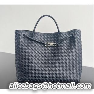 Hot Style Bottega Veneta Large Andiamo Top Handle Bag in Intrecciato Leather 743575 Space Blue/Silver 2025