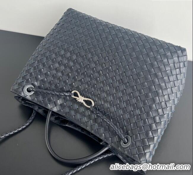 Hot Style Bottega Veneta Large Andiamo Top Handle Bag in Intrecciato Leather 743575 Space Blue/Silver 2025