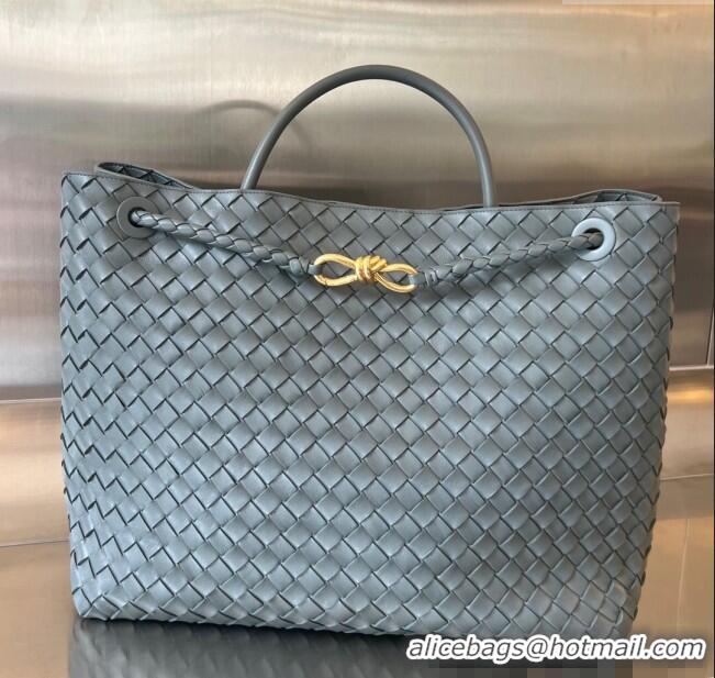 Luxury Discount Bottega Veneta Large Andiamo Top Handle Bag in Intrecciato Leather 743575 Lightning Grey 2025