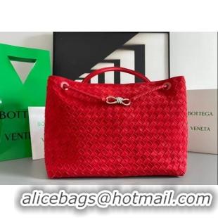 Fashion Cheap Bottega Veneta Large Andiamo Top Handle Bag in Intrecciato Suede 743575 Red 2025