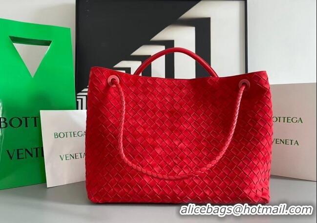 Fashion Cheap Bottega Veneta Large Andiamo Top Handle Bag in Intrecciato Suede 743575 Red 2025