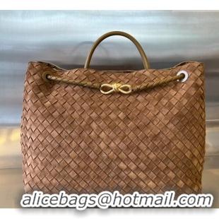 High Quality Bottega Veneta Large Andiamo Top Handle Bag in Intrecciato Suede 743575 Brown 2025