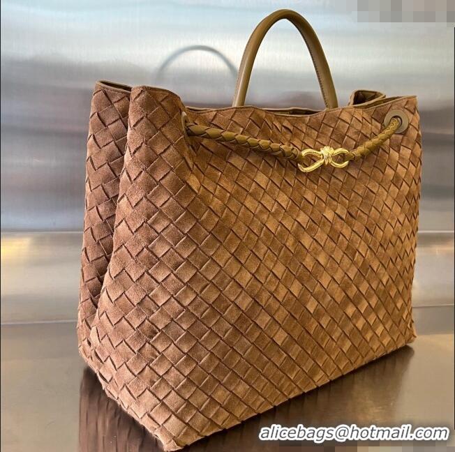 High Quality Bottega Veneta Large Andiamo Top Handle Bag in Intrecciato Suede 743575 Brown 2025