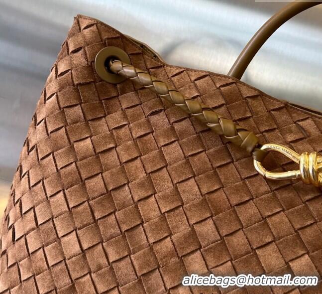 High Quality Bottega Veneta Large Andiamo Top Handle Bag in Intrecciato Suede 743575 Brown 2025