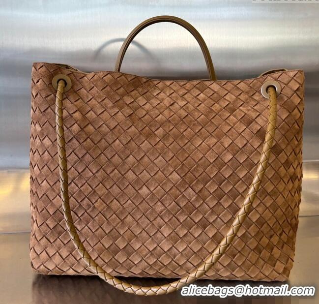 High Quality Bottega Veneta Large Andiamo Top Handle Bag in Intrecciato Suede 743575 Brown 2025