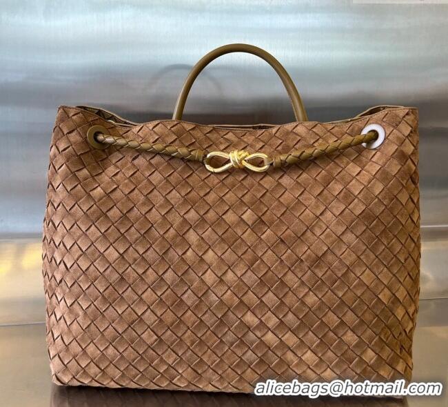 High Quality Bottega Veneta Large Andiamo Top Handle Bag in Intrecciato Suede 743575 Brown 2025