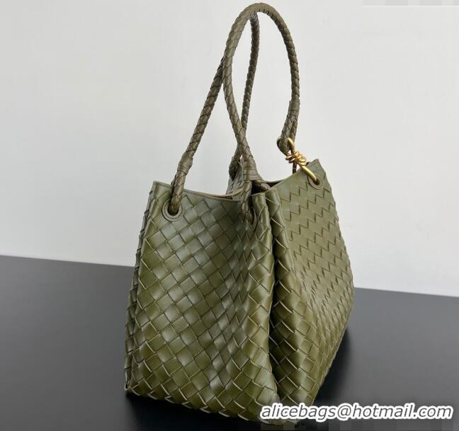 Top Quality Bottega Veneta Large Parachute Shoulder Bag in Intrecciato Leather 796571 Khaki Green 2025