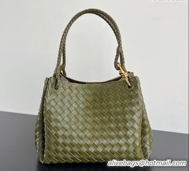 Top Quality Bottega Veneta Large Parachute Shoulder Bag in Intrecciato Leather 796571 Khaki Green 2025