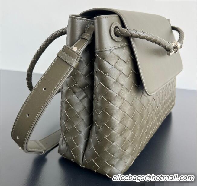 New Style Bottega Veneta Mens Andiamo Messenger Bag in Intrecciato Leather 807715 Khaki Green 2025