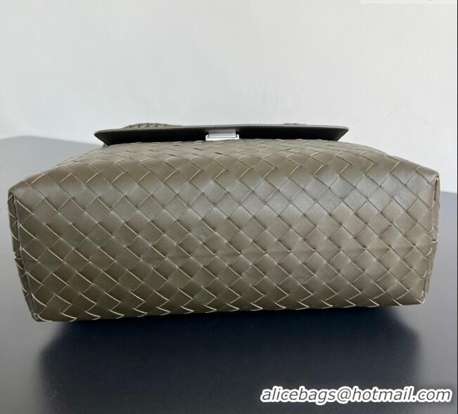 New Style Bottega Veneta Mens Andiamo Messenger Bag in Intrecciato Leather 807715 Khaki Green 2025