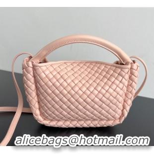 New Product Bottega Veneta Small Cobble Top Handle bag in Intreccio Leather 805739 Cameo Pink 2025