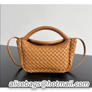 Noble Discount Bottega Veneta Small Cobble Top Handle bag in Intreccio Leather 805739 Light Brown 2025