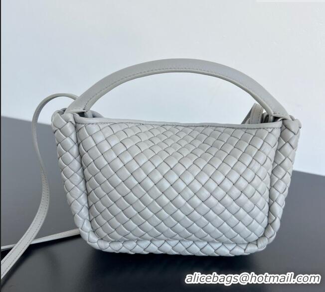 Luxury Cheap Bottega Veneta Small Cobble Top Handle bag in Intreccio Leather 805739 Grey 2025