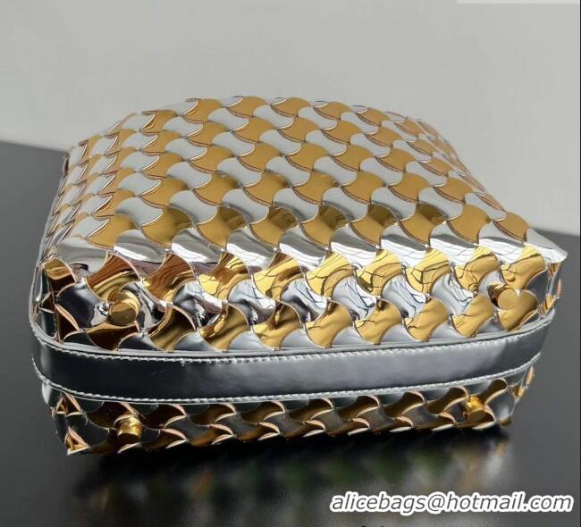 Good Quality Bottega Veneta Mini Wallace Shoulder Bag in Intrecciato Soft Calfskin Leather 754443 Silver/Gold 2025