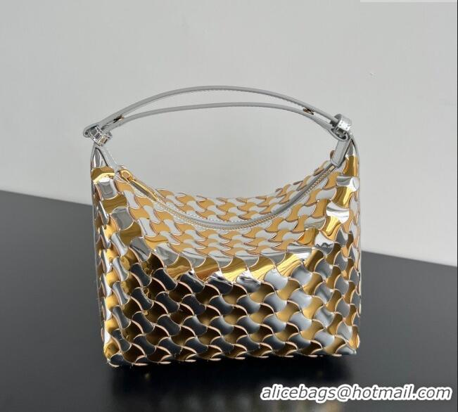 Good Quality Bottega Veneta Mini Wallace Shoulder Bag in Intrecciato Soft Calfskin Leather 754443 Silver/Gold 2025