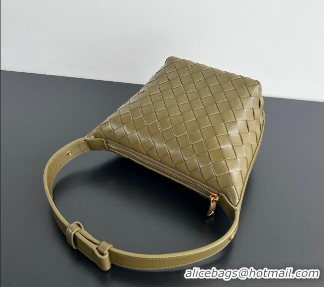 Sophisticated Bottega Veneta Baby Wallace Shoulder Bag in Intrecciato Soft Calfskin Leather 776781 Khaki Green 2025