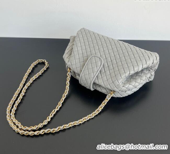 New Fashion Bottega Veneta Small Lauren 1980 Chain Bag in Padded Intrecciato Leather 804038 Silver Grey 2025