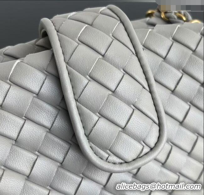 New Fashion Bottega Veneta Small Lauren 1980 Chain Bag in Padded Intrecciato Leather 804038 Silver Grey 2025