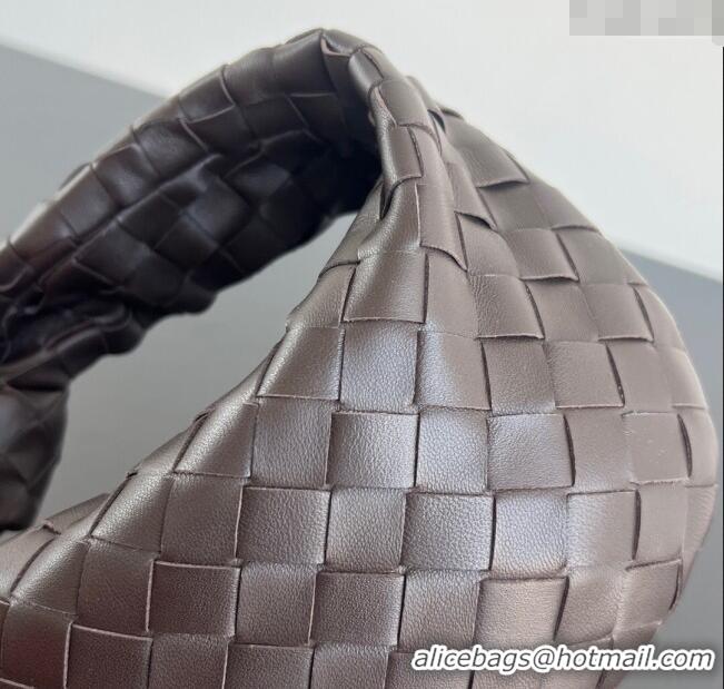 Top Grade Bottega Veneta Mini Jodie Hobo Bag in Intrecciato Lambskin 651876 Chocolate Brown 2025