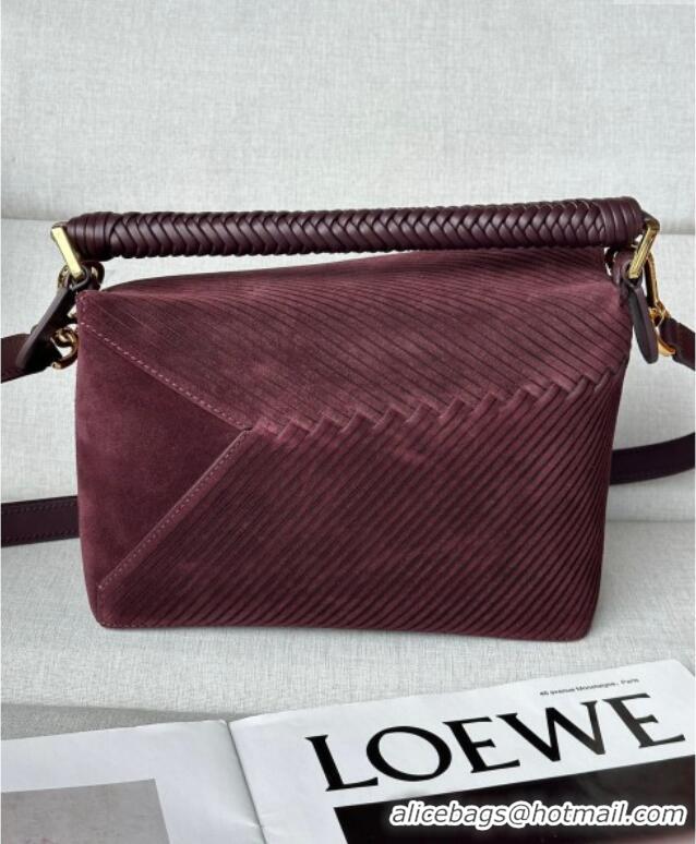 Well Crafted Loewe Small Puzzle bag in Embossed suede and calfskin 9092 Dark Purple 2025