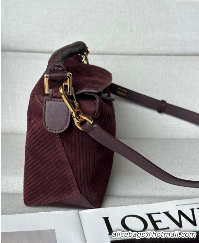 Well Crafted Loewe Small Puzzle bag in Embossed suede and calfskin 9092 Dark Purple 2025