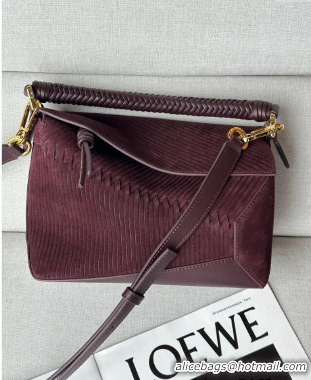 Well Crafted Loewe Small Puzzle bag in Embossed suede and calfskin 9092 Dark Purple 2025