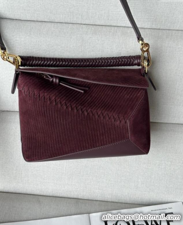 Well Crafted Loewe Small Puzzle bag in Embossed suede and calfskin 9092 Dark Purple 2025