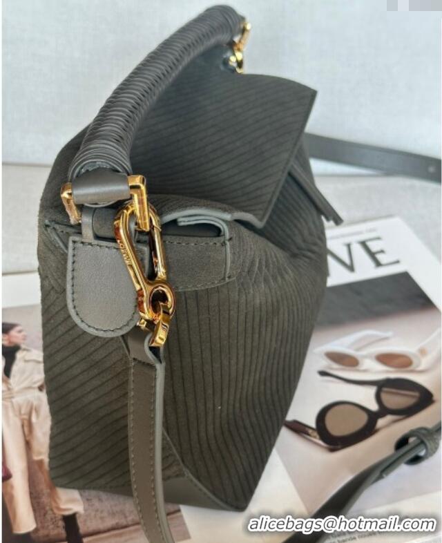 Top Grade Loewe Small Puzzle bag in Embossed suede and calfskin 062324 Dark Olive Green 2025