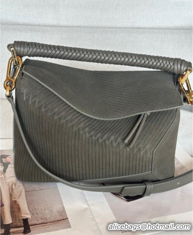 Top Grade Loewe Small Puzzle bag in Embossed suede and calfskin 062324 Dark Olive Green 2025