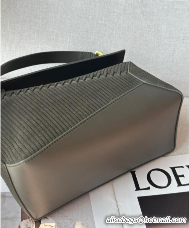 Top Grade Loewe Small Puzzle bag in Embossed suede and calfskin 062324 Dark Olive Green 2025