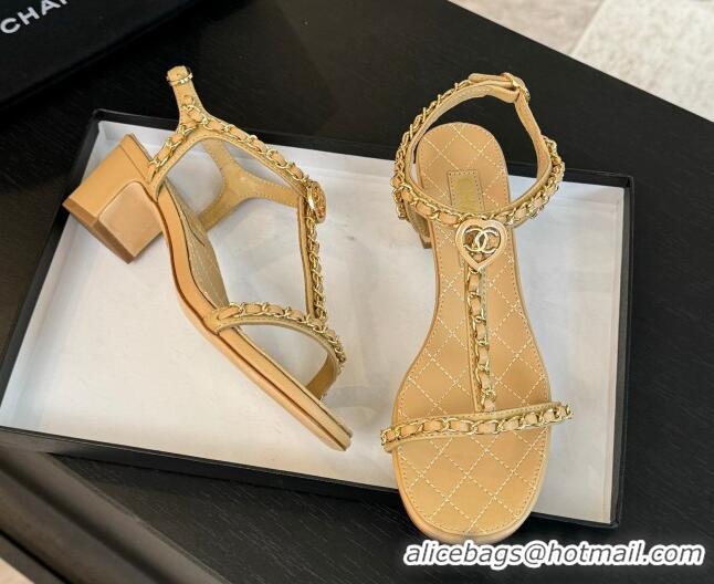 Best Product Chanel Lambskin Heel Sandals 4.5cm with Chain and Heart G46109 White 0102067