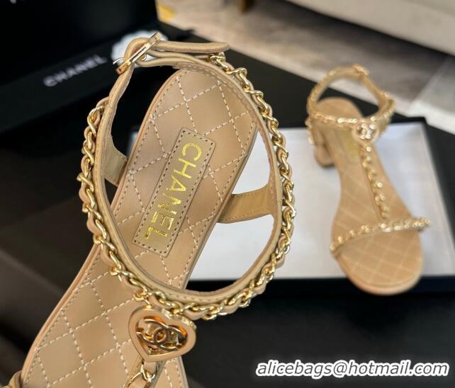 Best Product Chanel Lambskin Heel Sandals 4.5cm with Chain and Heart G46109 White 0102067