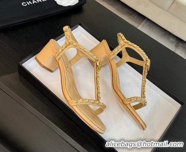 Best Product Chanel Lambskin Heel Sandals 4.5cm with Chain and Heart G46109 White 0102067