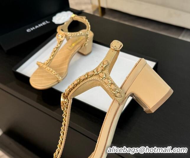 Best Product Chanel Lambskin Heel Sandals 4.5cm with Chain and Heart G46109 White 0102067