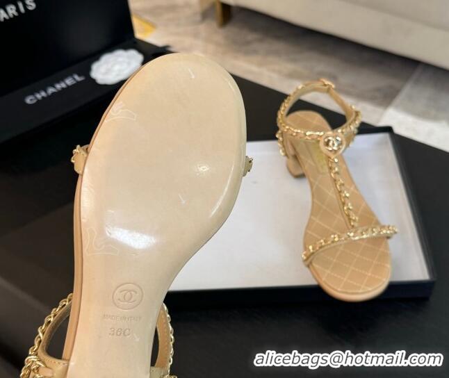 Best Product Chanel Lambskin Heel Sandals 4.5cm with Chain and Heart G46109 White 0102067