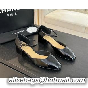 Good Looking Chanel Shiny Lambskin Mary Janes Pumps Black 0102073