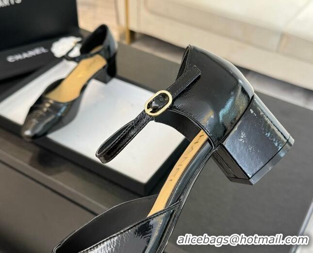 Good Looking Chanel Shiny Lambskin Mary Janes Pumps Black 0102073