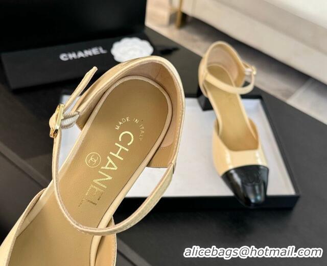 Good Quality Chanel Shiny Lambskin Mary Janes Pumps Beige 0102074