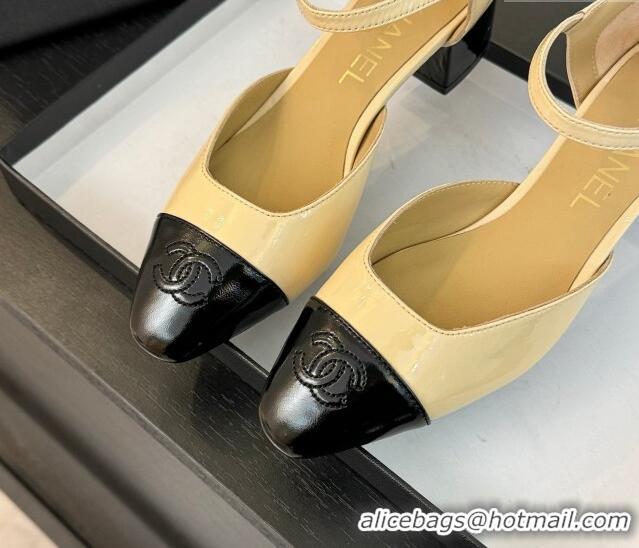 Good Quality Chanel Shiny Lambskin Mary Janes Pumps Beige 0102074