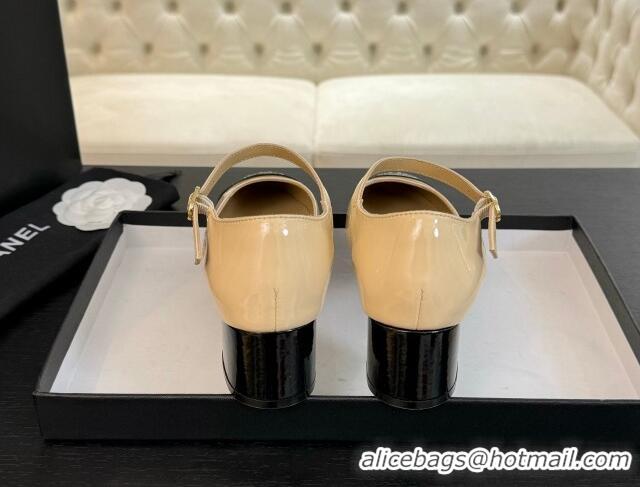 Good Quality Chanel Shiny Lambskin Mary Janes Pumps Beige 0102074