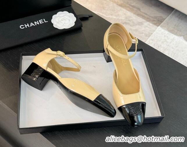 Good Quality Chanel Shiny Lambskin Mary Janes Pumps Beige 0102074