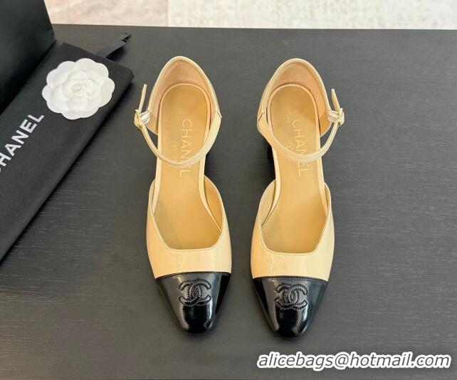 Good Quality Chanel Shiny Lambskin Mary Janes Pumps Beige 0102074