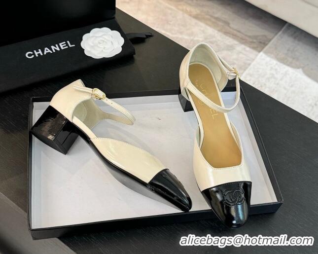 Buy Luxury Chanel Shiny Lambskin Mary Janes Pumps White 0102075