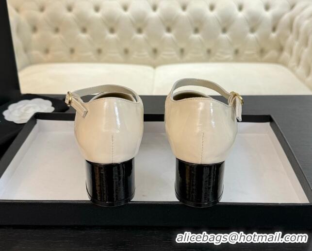 Buy Luxury Chanel Shiny Lambskin Mary Janes Pumps White 0102075