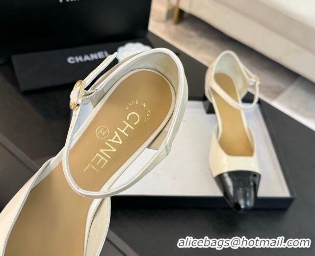 Buy Luxury Chanel Shiny Lambskin Mary Janes Pumps White 0102075