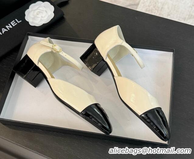 Buy Luxury Chanel Shiny Lambskin Mary Janes Pumps White 0102075