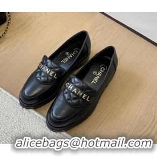 Unique Style Chanel Calfskin Loafers with Quilted Foldover Black 0102076