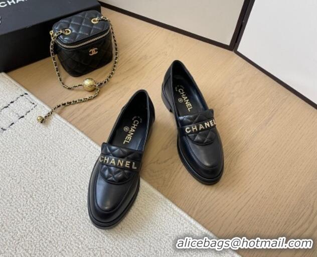 Unique Style Chanel Calfskin Loafers with Quilted Foldover Black 0102076